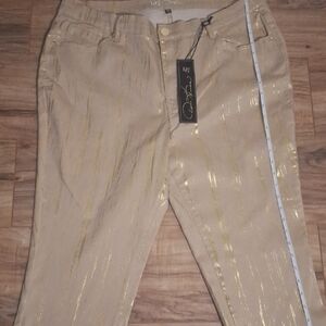 DG2 by Diane Gilman Gold-Accented Tan Straight Leg Pants